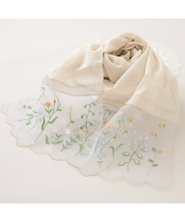 ローズティアラ RoseTiara オーガンジーボタニカル刺繍ストール （ブルー） ブルー