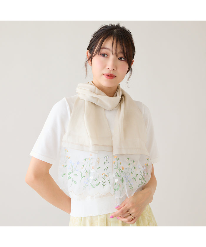 ローズティアラ RoseTiara オーガンジーボタニカル刺繍ストール （ブルー） ブルー