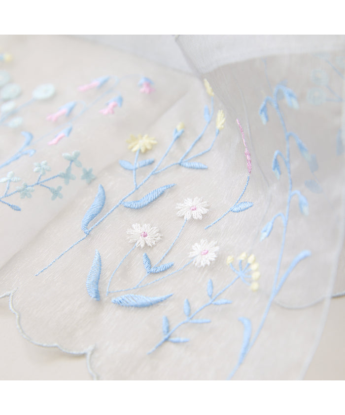 ローズティアラ RoseTiara オーガンジーボタニカル刺繍ストール （ブルー） ブルー