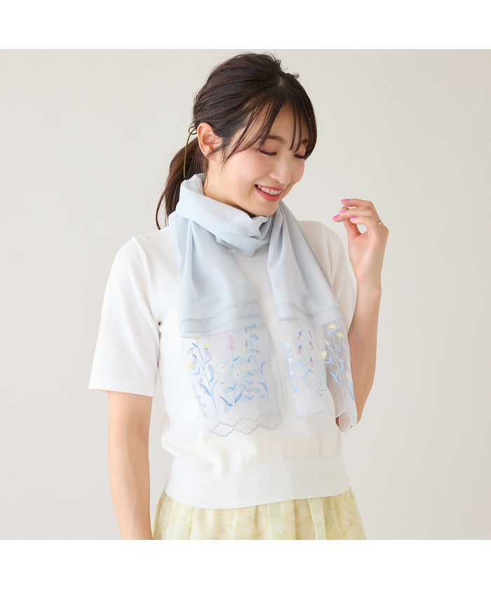 ローズティアラ RoseTiara オーガンジーボタニカル刺繍ストール （ブルー） ブルー