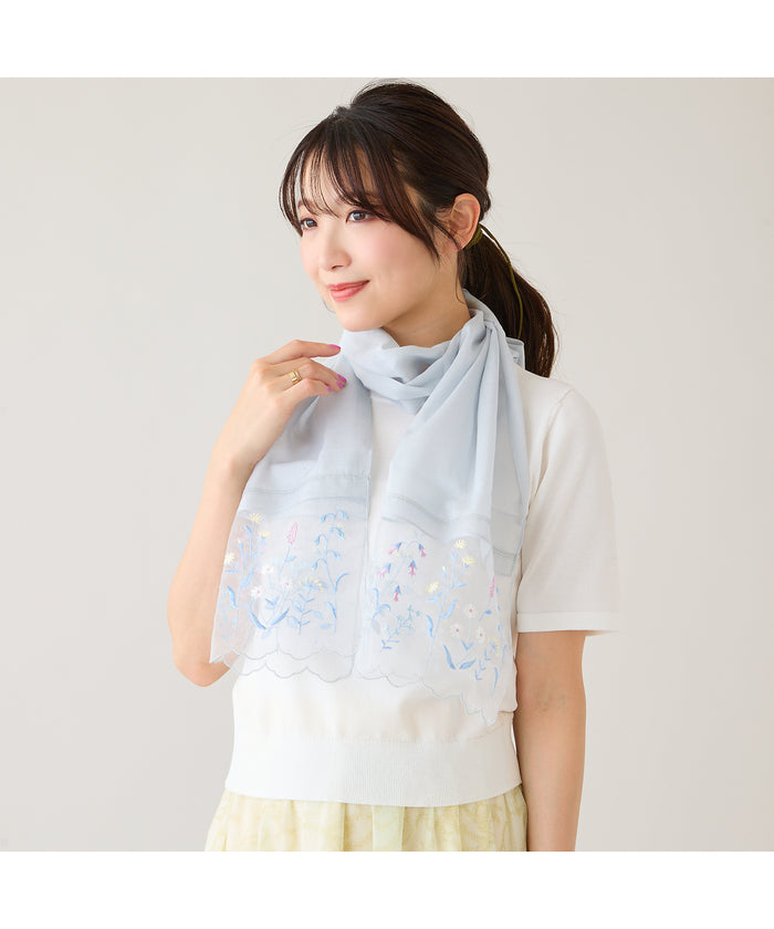 ローズティアラ RoseTiara オーガンジーボタニカル刺繍ストール （ブルー） ブルー