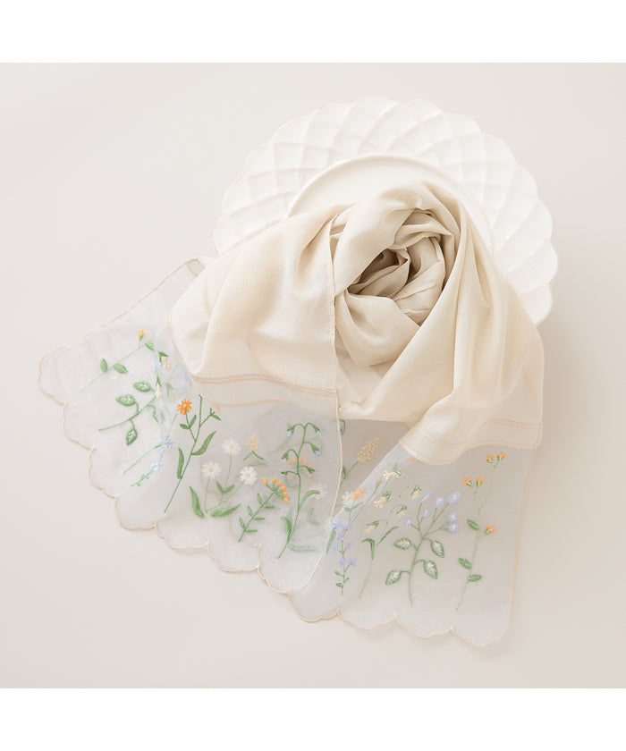ローズティアラ RoseTiara オーガンジーボタニカル刺繍ストール （ベージュ） ベージュ