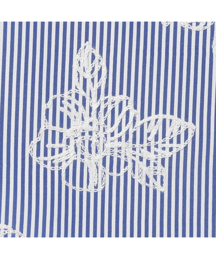 ローズティアラ RoseTiara リボンベルト付きフラワー刺繍ストライプワンピース （ダークブルー） ダークブルー