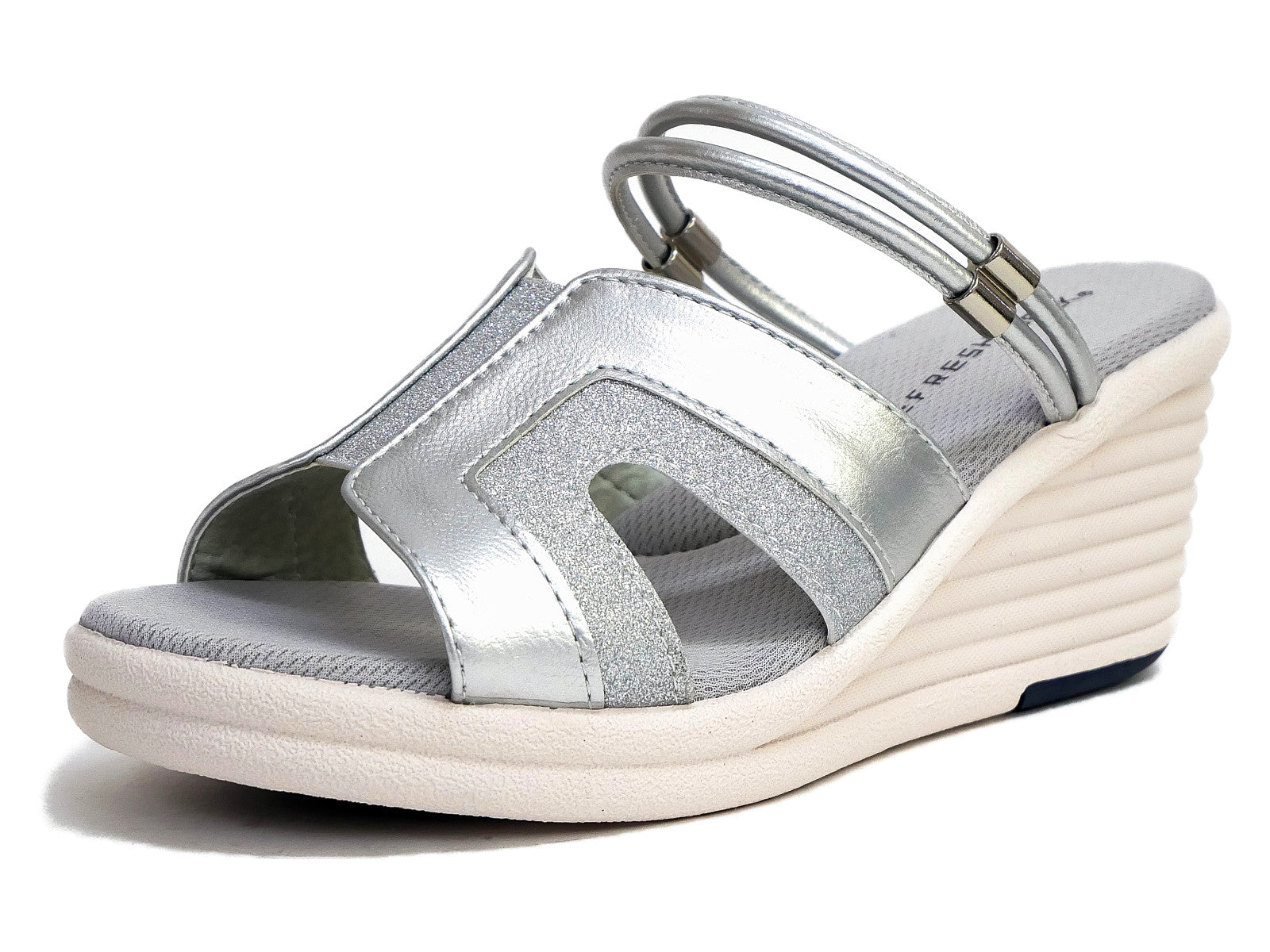 リフレッシュウォーク REFRESH WALK ミュールサンダル レディース 2WAY ストラップベルト ウエッジソール グリッター （シルバー） シルバー