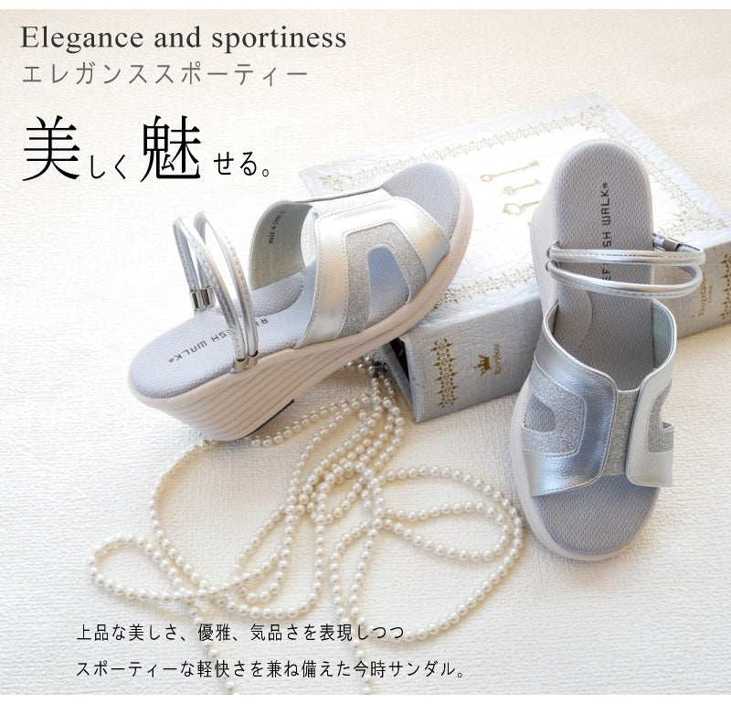 リフレッシュウォーク REFRESH WALK ミュールサンダル レディース 2WAY ストラップベルト ウエッジソール グリッター （シルバー） シルバー