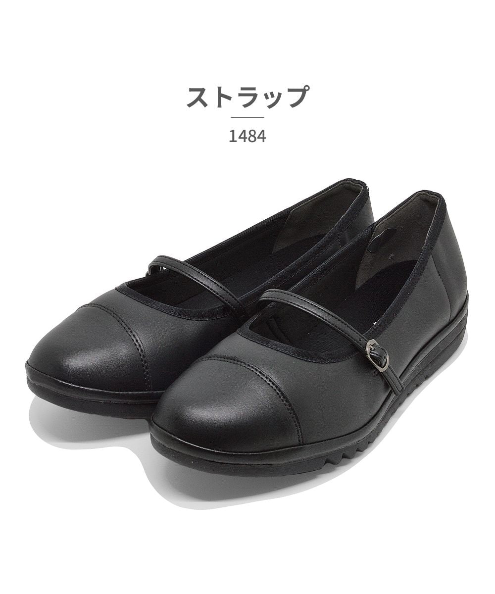 リフレッシュウォーク REFRESH WALK レディース パンプス コンフォート カジュアル ローヒール 甲ストラップ 幅広 3E 1484,ブラック