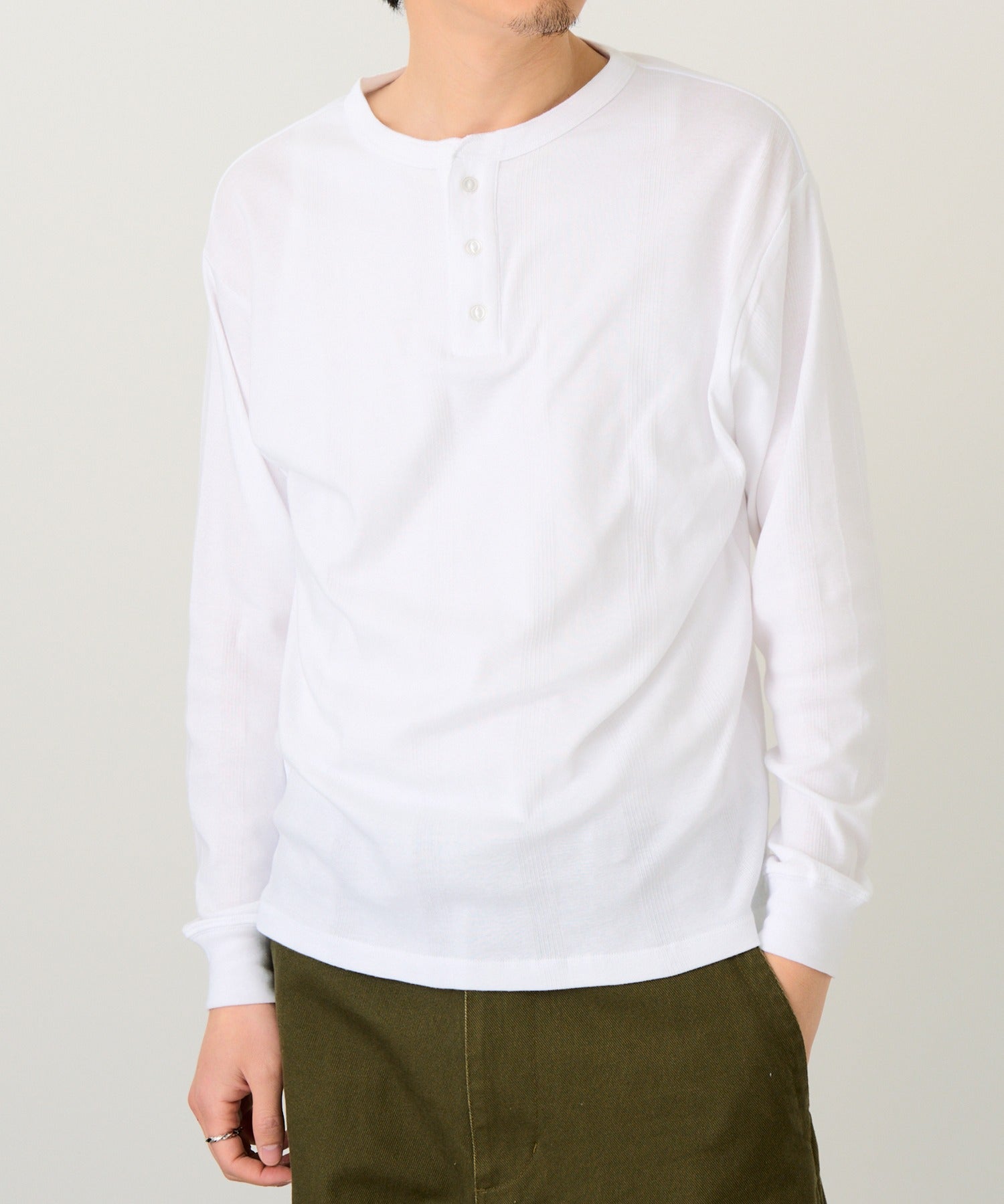 ロバート・ピー・ミラー Robert P. Miller パネルリブ ヘンリーネックT CASUAL FIT 143C （ホワイト） ホワイト