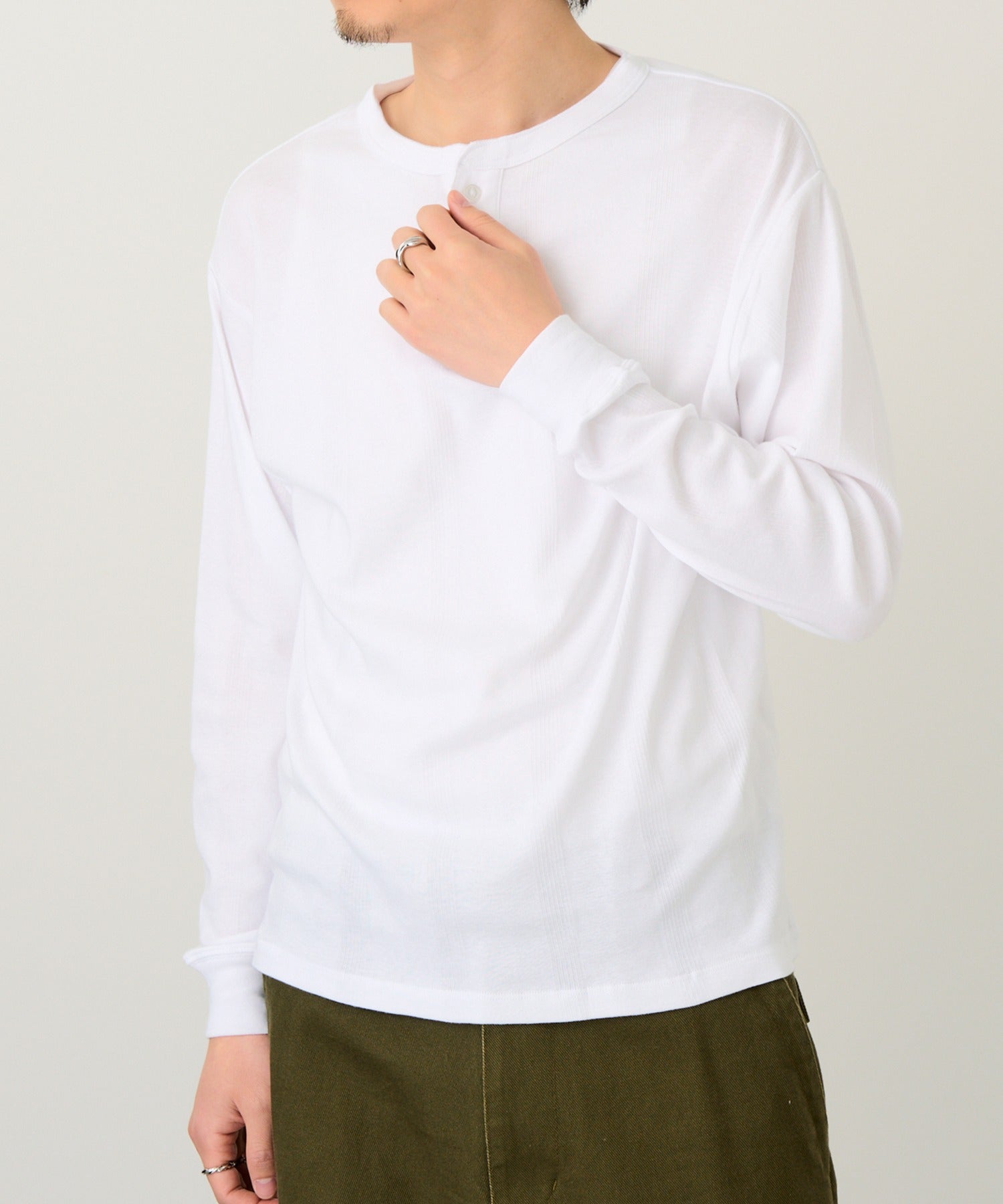 ロバート・ピー・ミラー Robert P. Miller パネルリブ ヘンリーネックT CASUAL FIT 143C （ホワイト） ホワイト