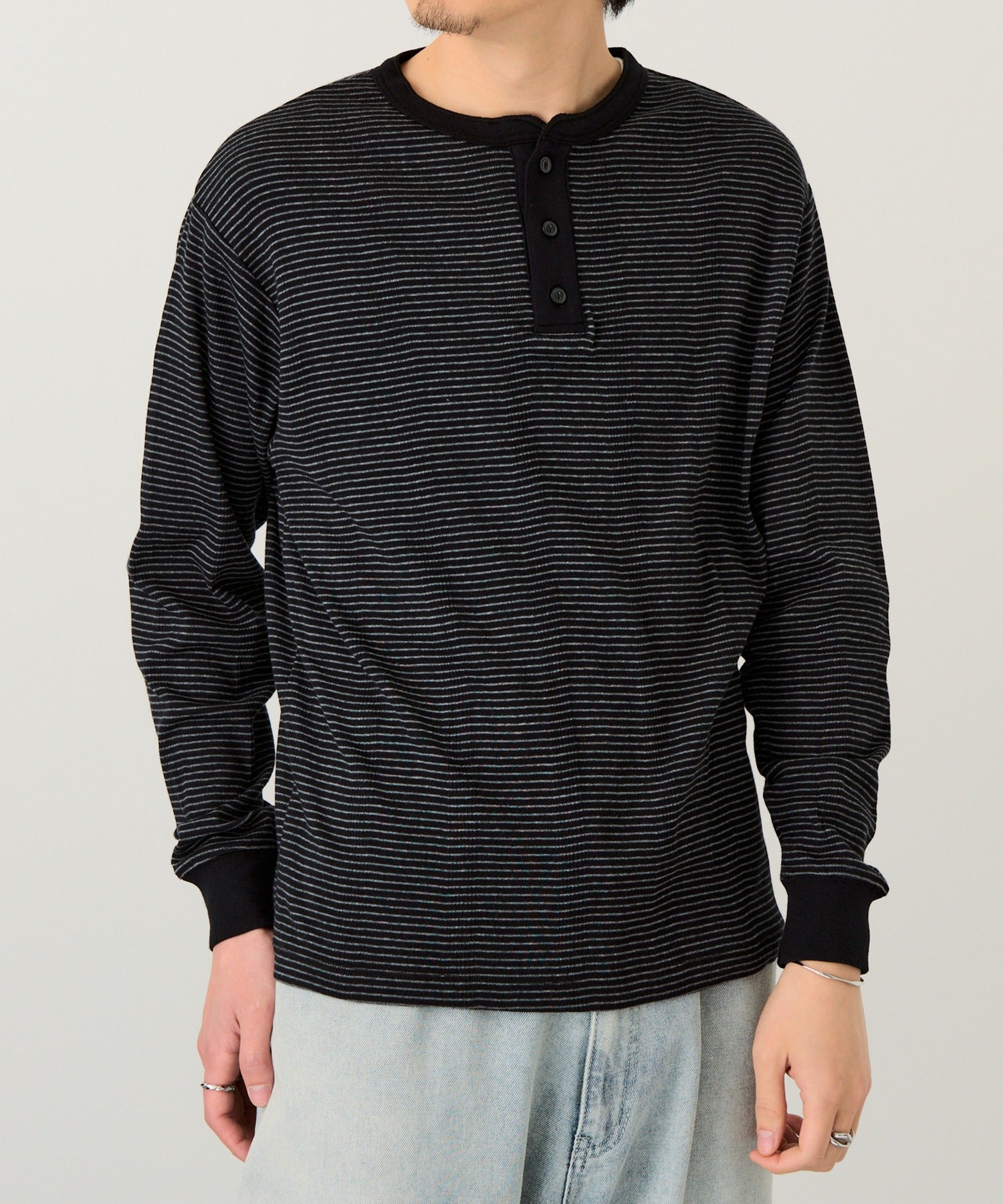 ロバート・ピー・ミラー Robert P. Miller パネルリブ ヘンリーネックT CASUAL FIT 143C （ブラック系その他2） ブラック系その他2