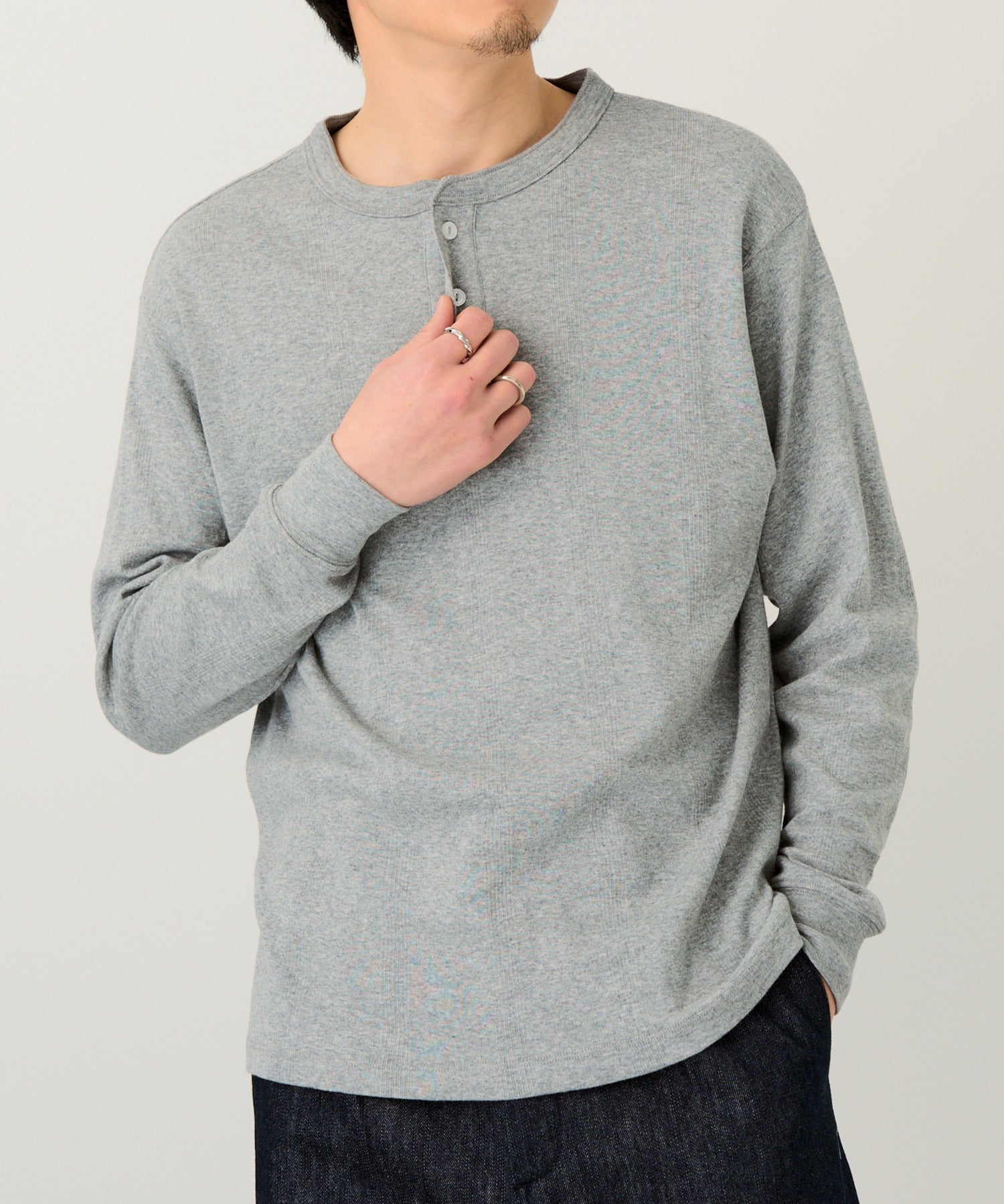 ロバート・ピー・ミラー Robert P. Miller パネルリブ ヘンリーネックT CASUAL FIT 143C （グレー） グレー