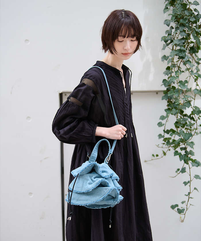 ルージュ ヴィフ ラクレ Rouge vif la cle 【Ampersand / アンパサンド】Denim  frilr bag MEー （ネイビー） ネイビー