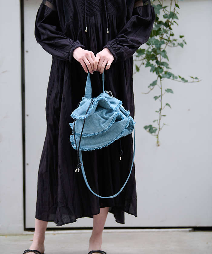 ルージュ ヴィフ ラクレ Rouge vif la cle 【Ampersand / アンパサンド】Denim  frilr bag MEー （ネイビー） ネイビー