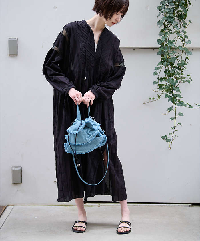 ルージュ ヴィフ ラクレ Rouge vif la cle 【Ampersand / アンパサンド】Denim  frilr bag MEー （ネイビー） ネイビー