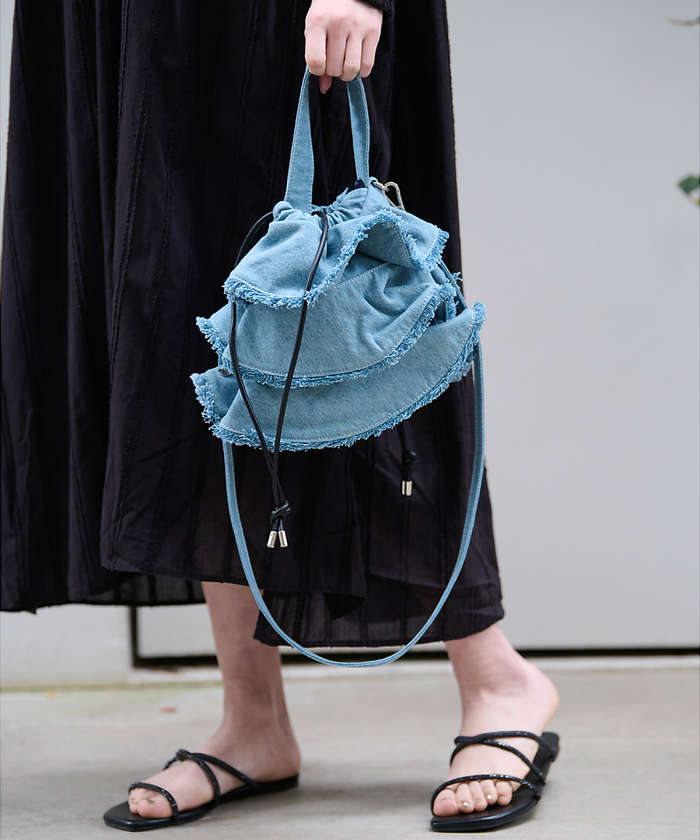 ルージュ ヴィフ ラクレ Rouge vif la cle 【Ampersand / アンパサンド】Denim  frilr bag MEー （ライトブルー） ライトブルー