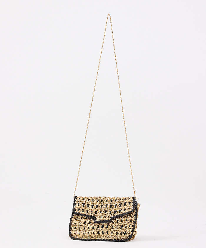 ルージュ ヴィフ ラクレ Rouge vif la cle 【Swaraj/スワラージ】手編みのメタリックマクラメBAG / チェーンミニバ （ゴールド） ゴールド