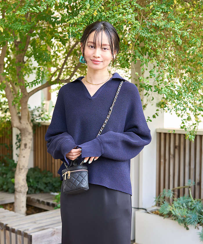 ルージュ ヴィフ ラクレ Rouge vif la cle 衿付片畦ニットプルオーバー【予約】 （ネイビー） ネイビー