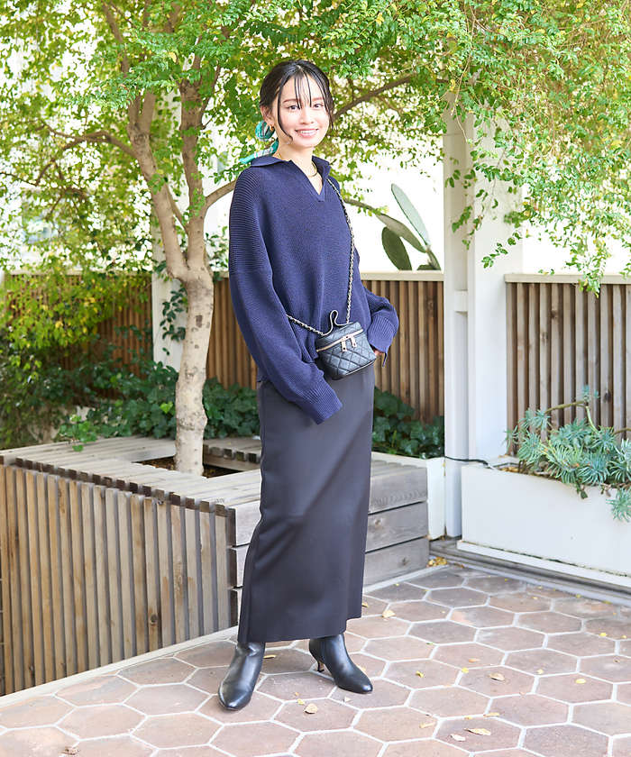 ルージュ ヴィフ ラクレ Rouge vif la cle 衿付片畦ニットプルオーバー【予約】 （ネイビー） ネイビー