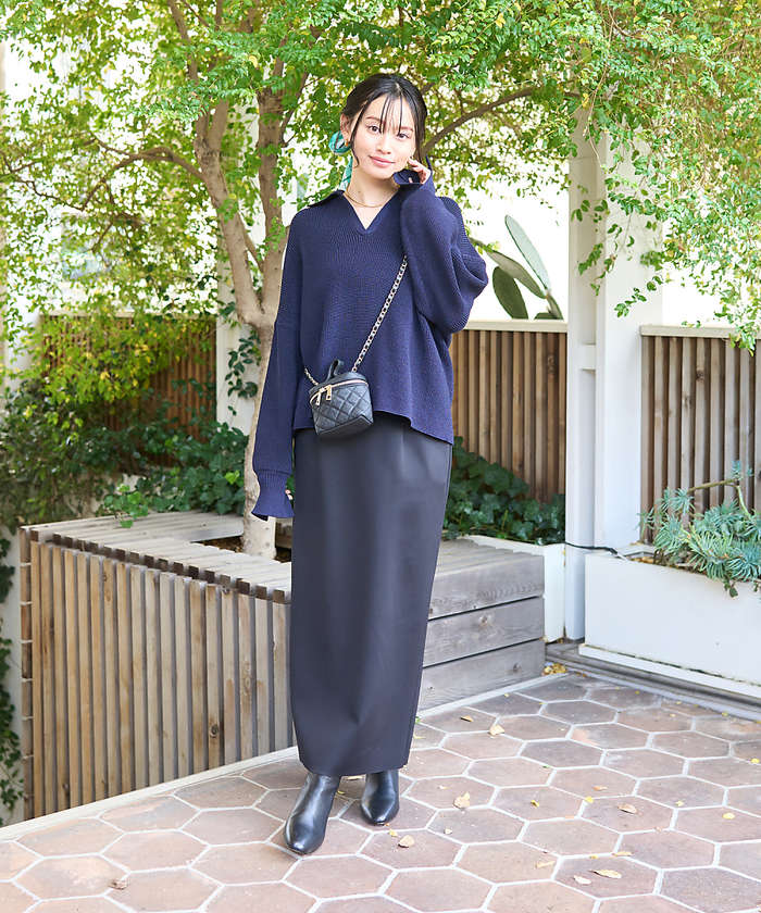 ルージュ ヴィフ ラクレ Rouge vif la cle 衿付片畦ニットプルオーバー【予約】 （ネイビー） ネイビー