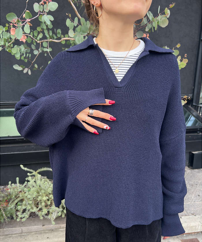 ルージュ ヴィフ ラクレ Rouge vif la cle 衿付片畦ニットプルオーバー【予約】 （ネイビー） ネイビー