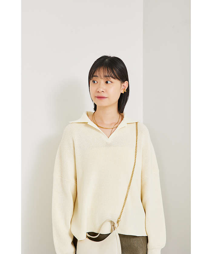 ルージュ ヴィフ ラクレ Rouge vif la cle 衿付片畦ニットプルオーバー【予約】 （ネイビー） ネイビー