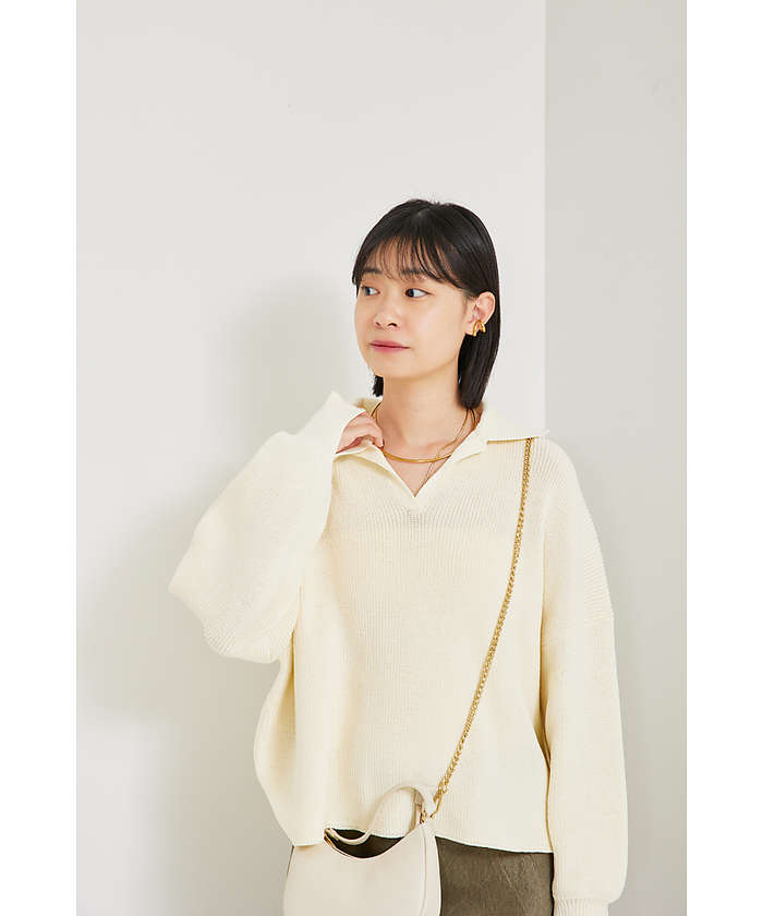 ルージュ ヴィフ ラクレ Rouge vif la cle 衿付片畦ニットプルオーバー【予約】 （ネイビー） ネイビー