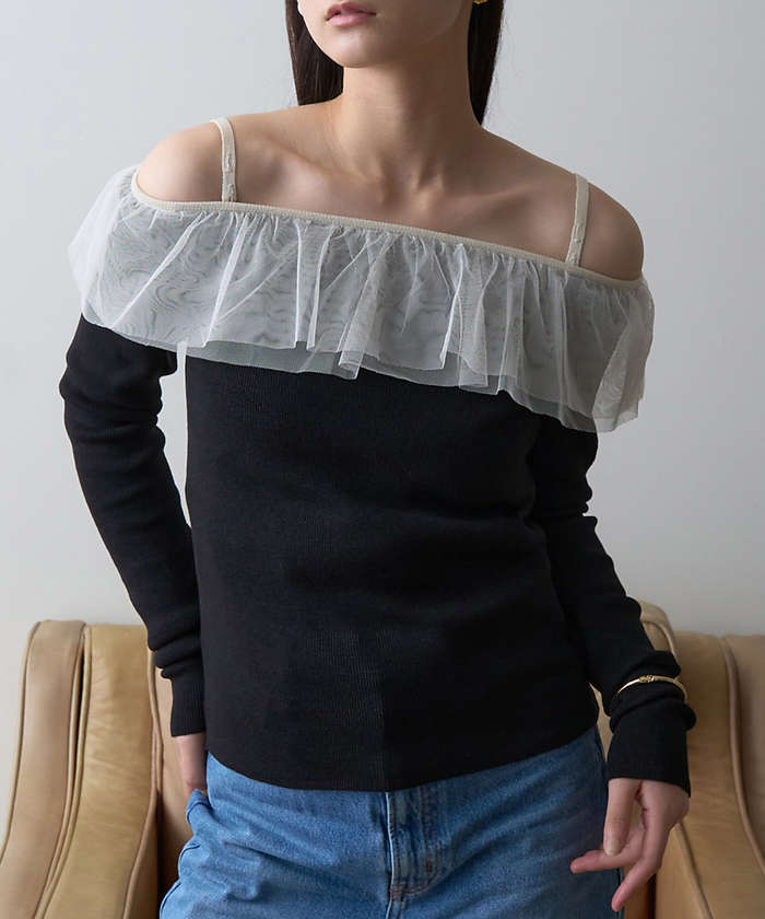 ルージュ ヴィフ ラクレ Rouge vif la cle 【一部店舗限定】オフショルチュールリブプルオーバー【予約】 （オフホワイト） オフホワイト
