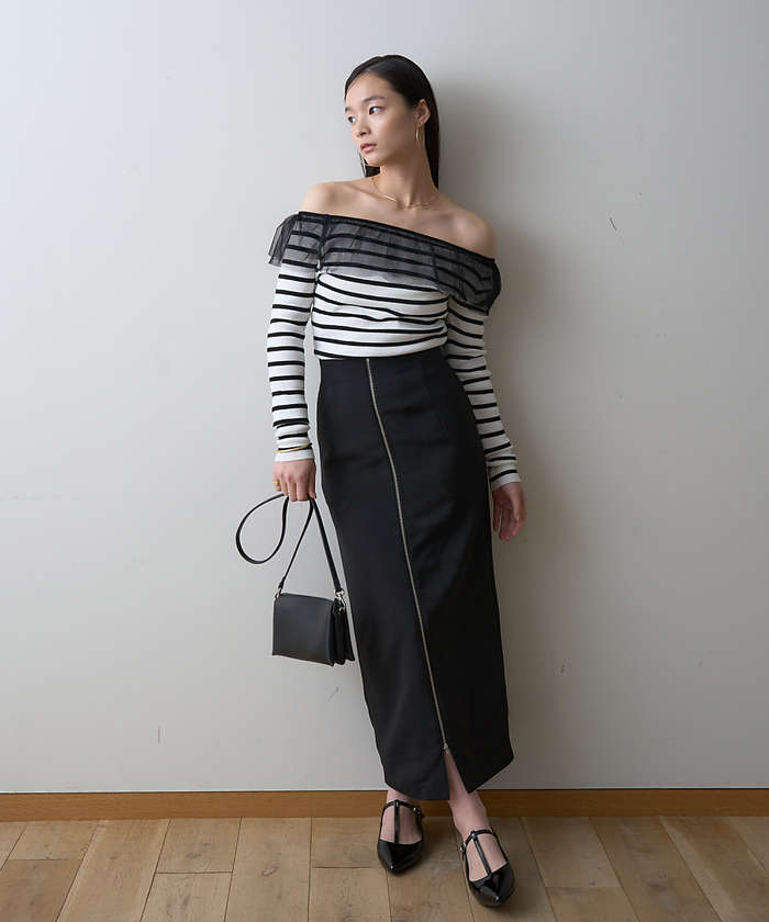 ルージュ ヴィフ ラクレ Rouge vif la cle 【一部店舗限定】フロントZIPストレッチハイウエストスカート （ブラック） ブラック