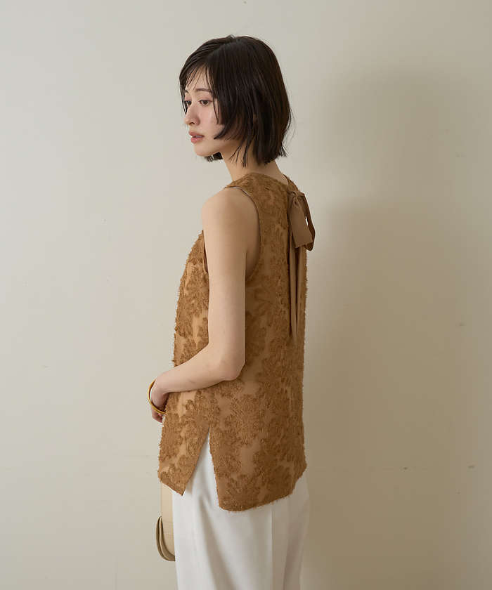 ルージュ ヴィフ ラクレ Rouge vif la cle 【一部店舗限定】フラワーフェザーアメスリブラウス【予約】 （ブラウン） ブラウン