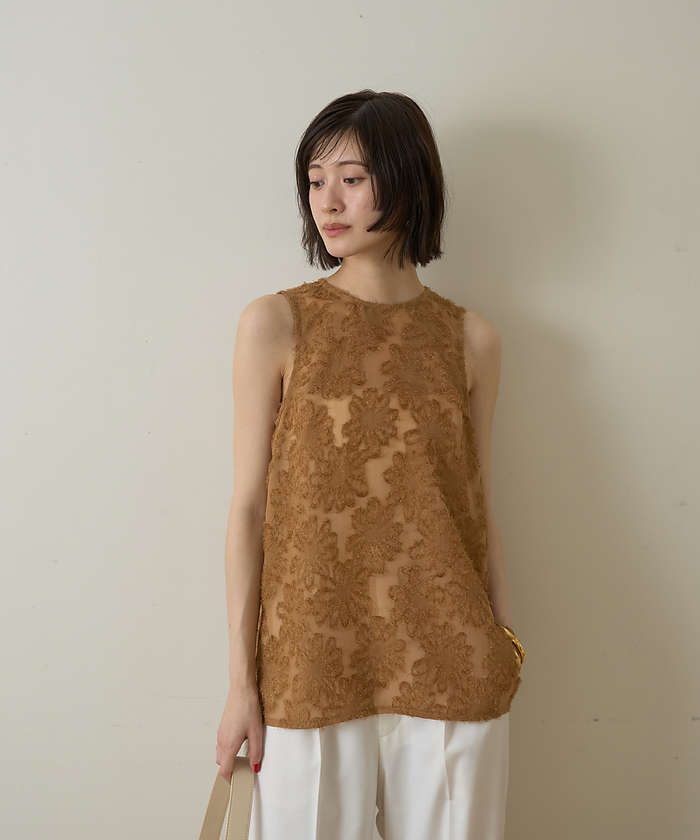 ルージュ ヴィフ ラクレ Rouge vif la cle 【一部店舗限定】フラワーフェザーアメスリブラウス【予約】 （ブラウン） ブラウン