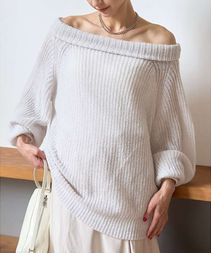 ルージュ ヴィフ ラクレ Rouge vif la cle モヘア混オフショルラメニットプルオーバー【予約】 （オフホワイト） オフホワイト