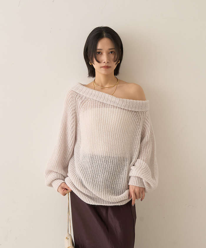 ルージュ ヴィフ ラクレ Rouge vif la cle モヘア混オフショルラメニットプルオーバー【予約】 （オフホワイト） オフホワイト