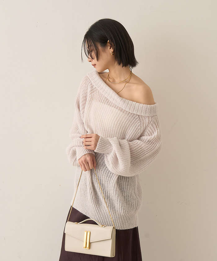 ルージュ ヴィフ ラクレ Rouge vif la cle モヘア混オフショルラメニットプルオーバー【予約】 （オフホワイト） オフホワイト