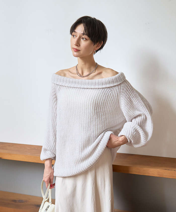 ルージュ ヴィフ ラクレ Rouge vif la cle モヘア混オフショルラメニットプルオーバー【予約】 （オフホワイト） オフホワイト