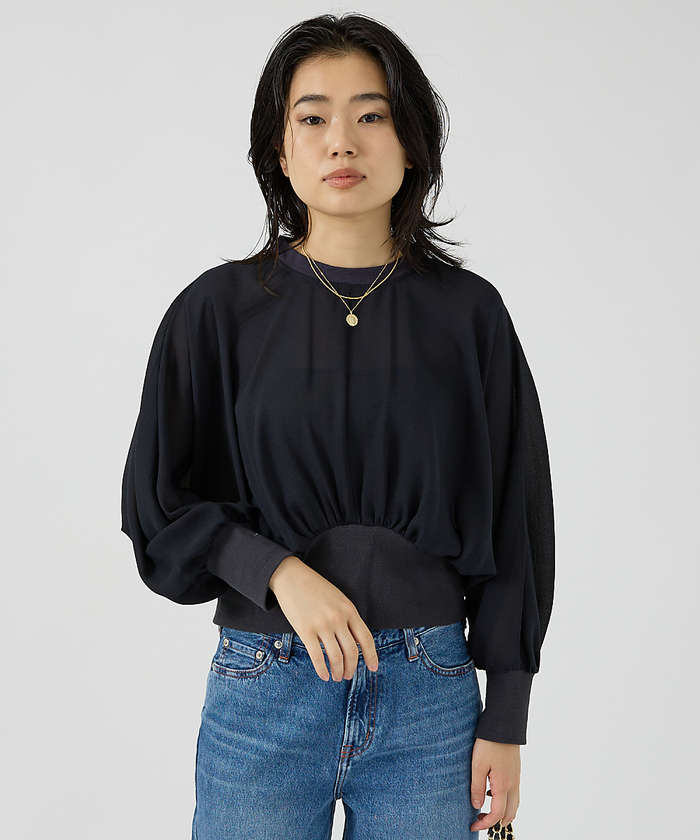 ルージュ ヴィフ ラクレ Rouge vif la cle ストレッチジョーゼットブラウス （ネイビー） ネイビー
