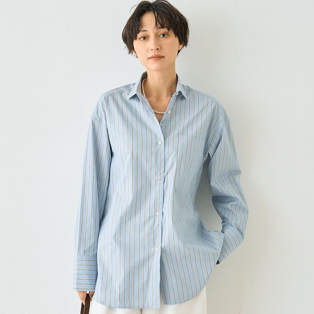 ルージュ ヴィフ ラクレ Rouge vif la cle ストライプメンズライクコットンシャツ （ブルー系その他1） ブルー系その他1