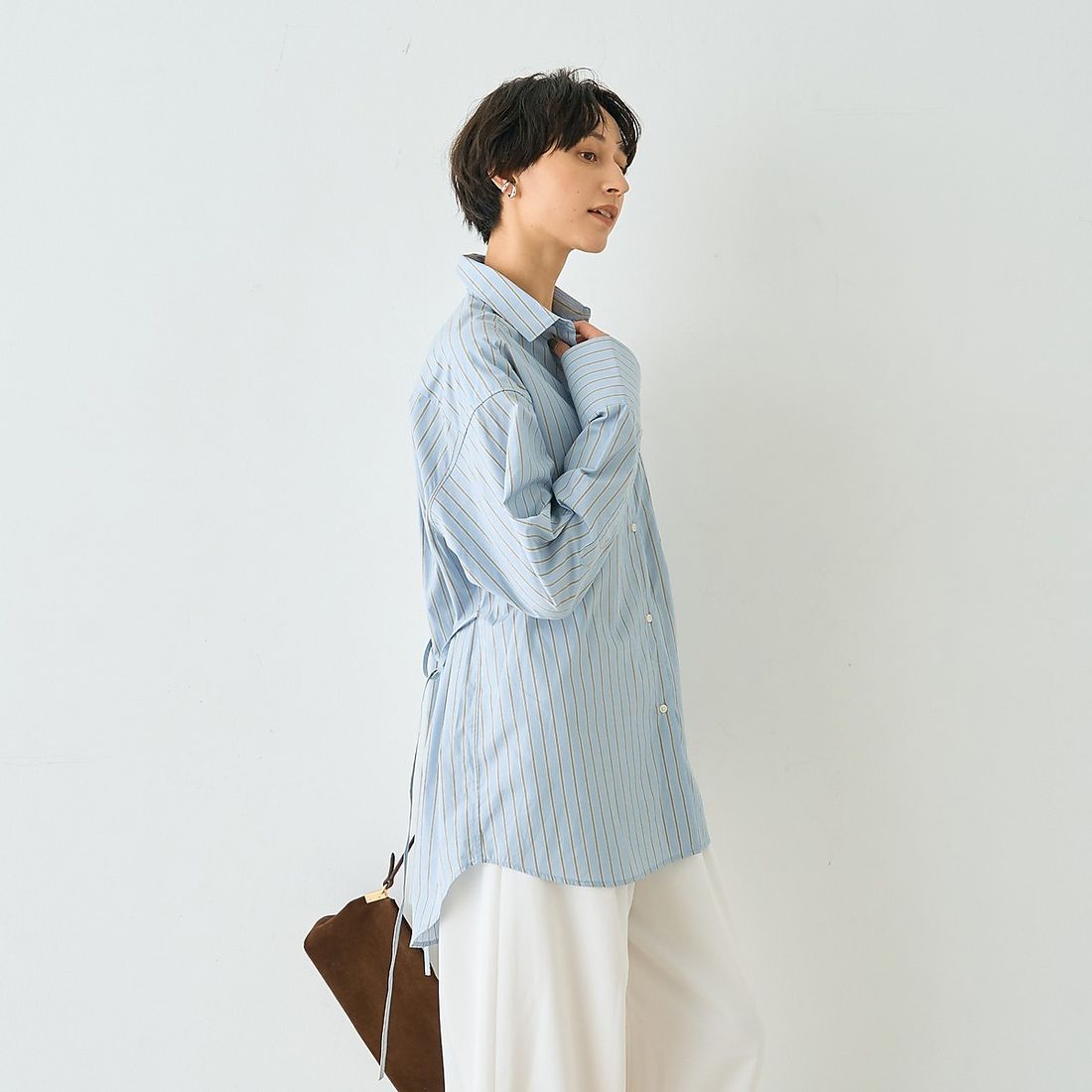 ルージュ ヴィフ ラクレ Rouge vif la cle ストライプメンズライクコットンシャツ （ブルー系その他1） ブルー系その他1