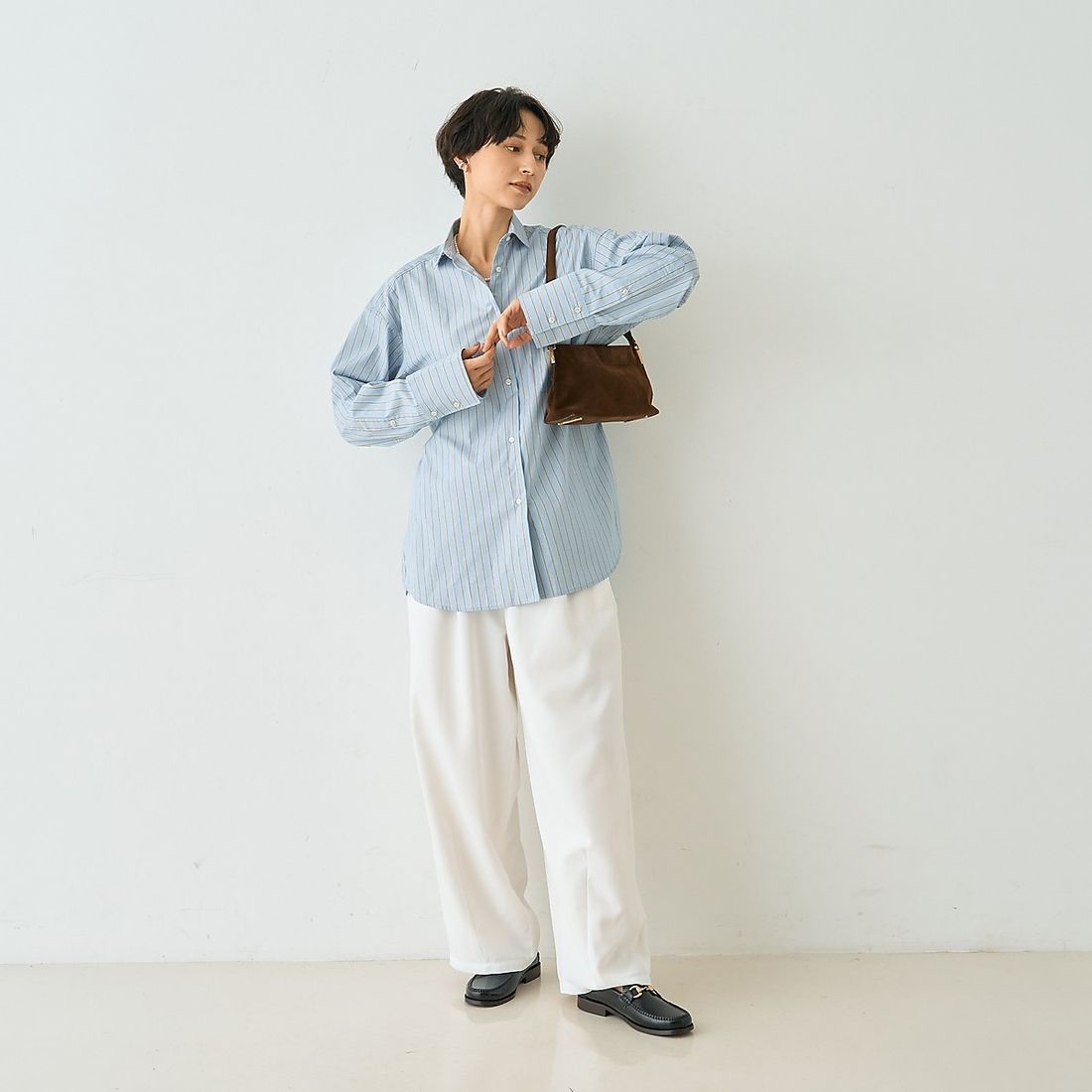 ルージュ ヴィフ ラクレ Rouge vif la cle ストライプメンズライクコットンシャツ （ブルー系その他1） ブルー系その他1