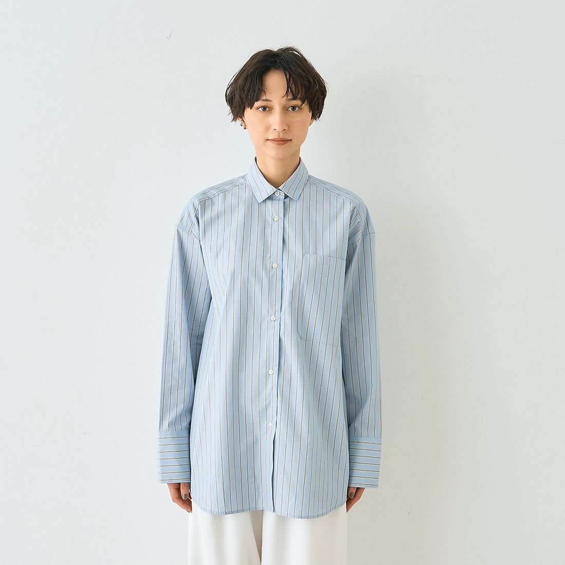 ルージュ ヴィフ ラクレ Rouge vif la cle ストライプメンズライクコットンシャツ （ブルー系その他1） ブルー系その他1