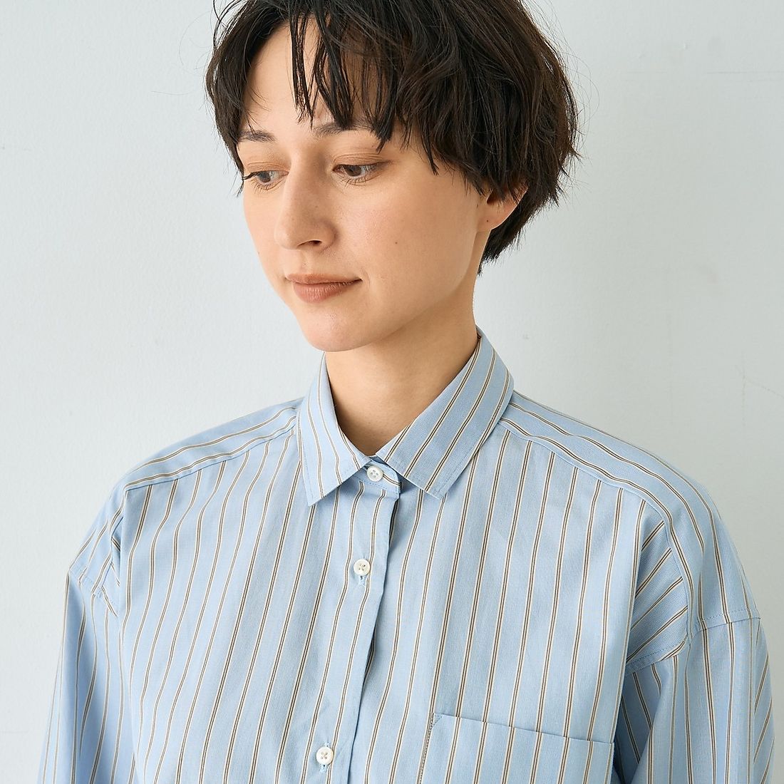 ルージュ ヴィフ ラクレ Rouge vif la cle ストライプメンズライクコットンシャツ （ブルー系その他1） ブルー系その他1