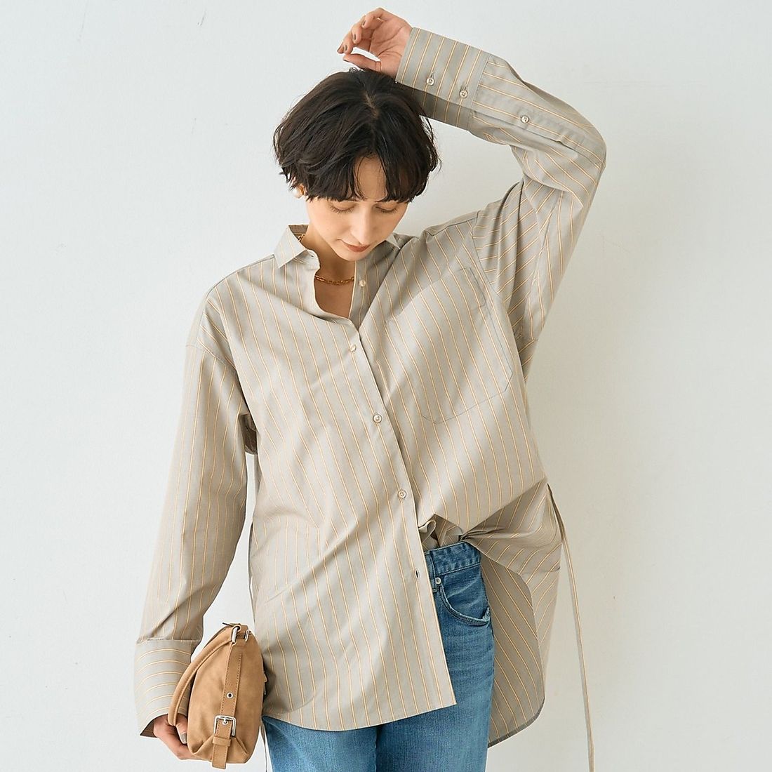 ルージュ ヴィフ ラクレ Rouge vif la cle ストライプメンズライクコットンシャツ （グレー系その他1） グレー系その他1