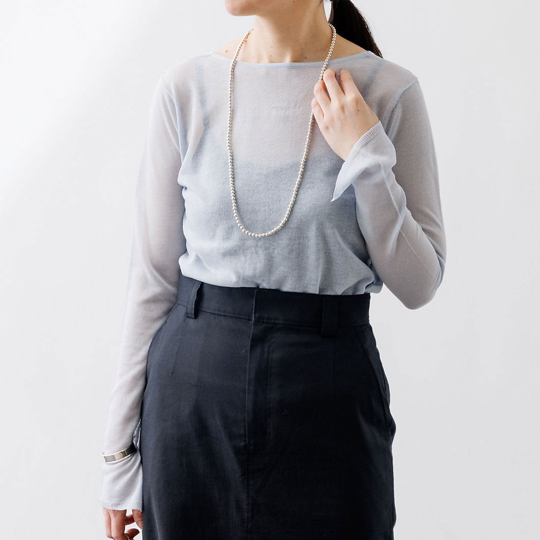 ルージュ ヴィフ ラクレ Rouge vif la cle バックデザインハイゲージシアーニットプルオーバー （ライトブルー） ライトブルー