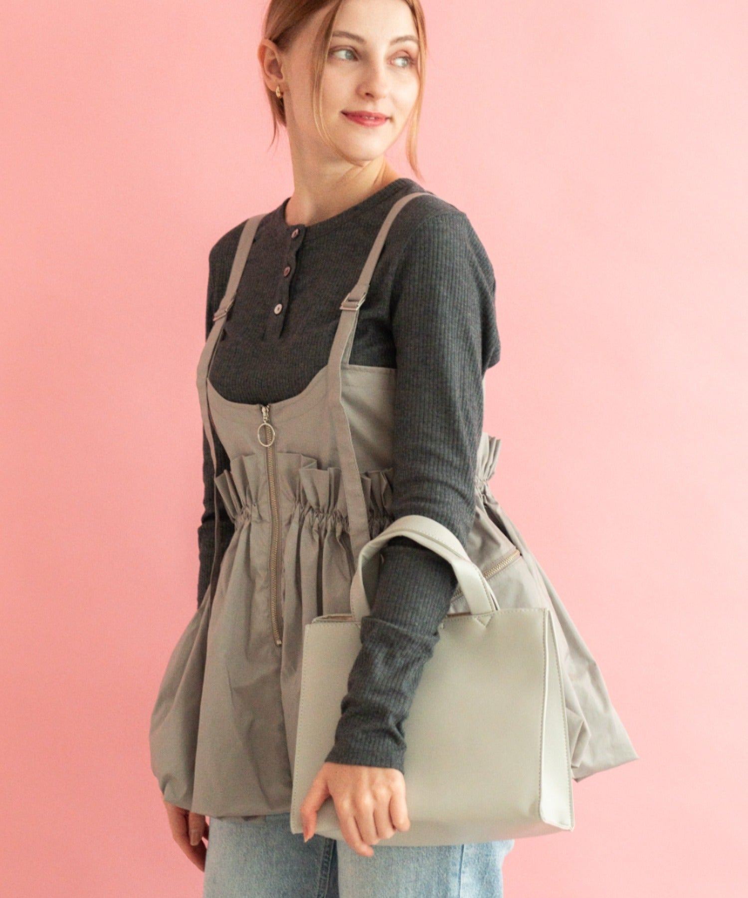 リネーム Rename  フェイクレザー スクエア ミニ トートバッグ （GY） GY