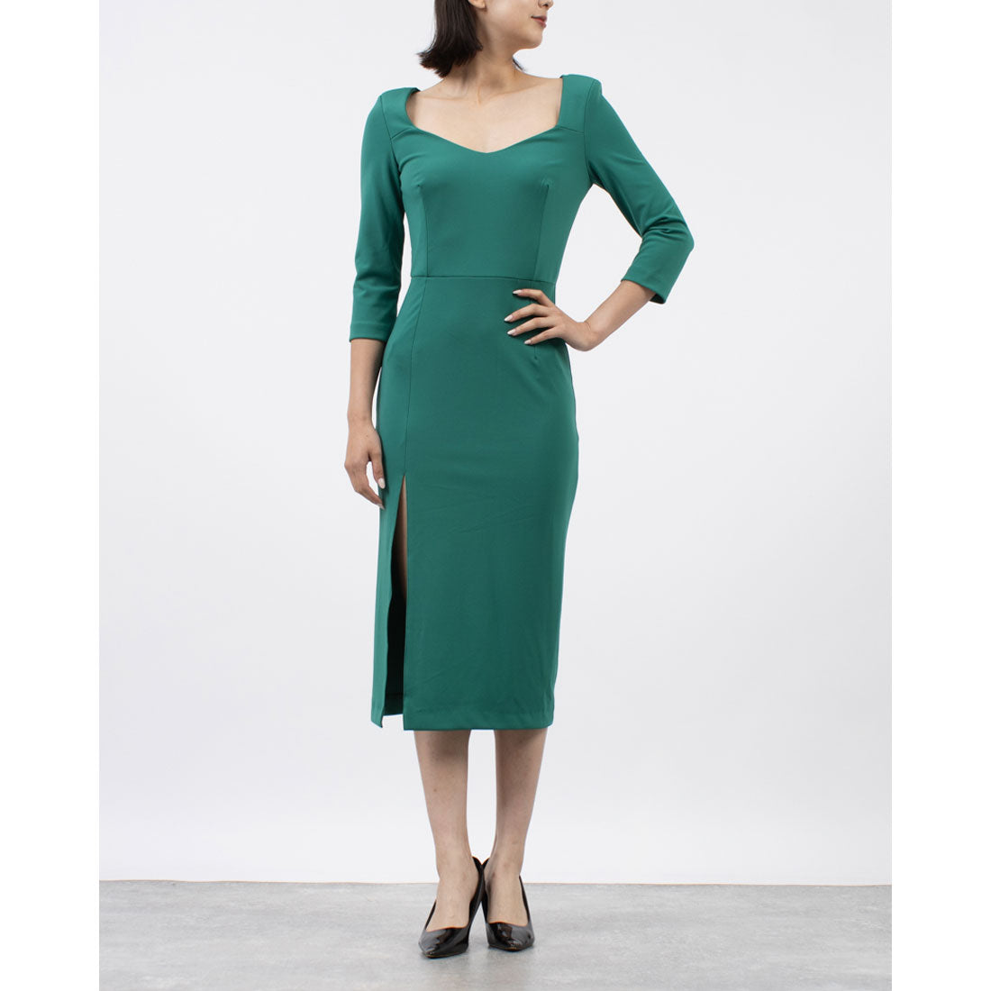RINASCIMENTO Diamond Neck Slit Tight Dress