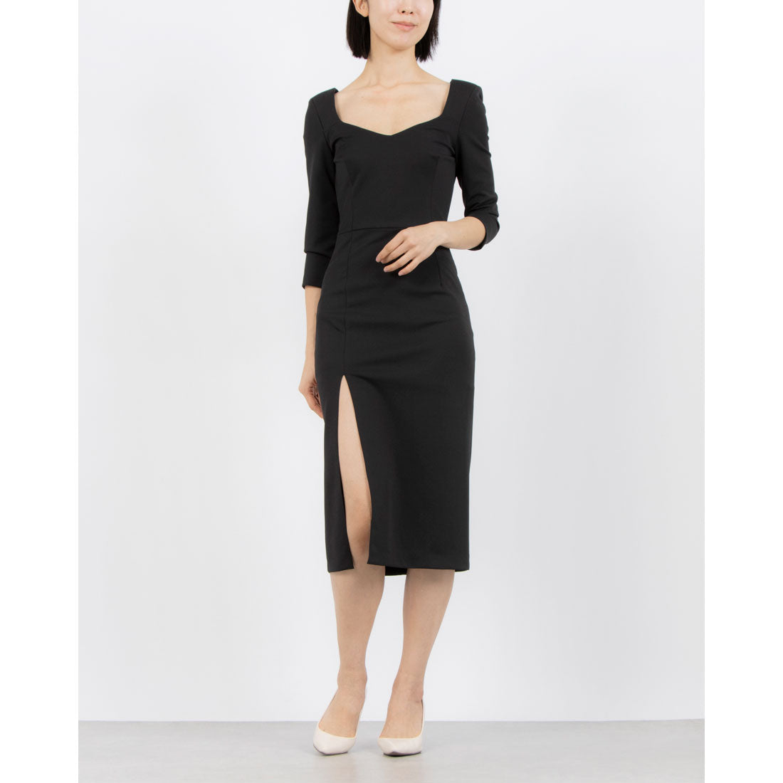 RINASCIMENTO Diamond Neck Slit Tight Dress