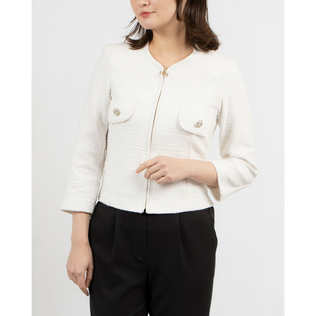 【Rinascimento】ツイードジャケット リナシメント RINASCIMENTO ビジューボタンツイードジャケット