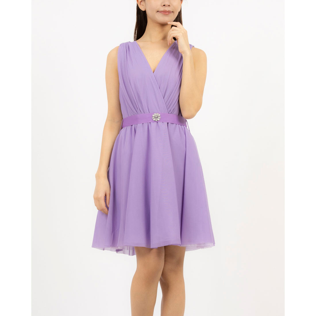 RINASCIMENTO Bejeweled Belt Tulle Wrap Dress