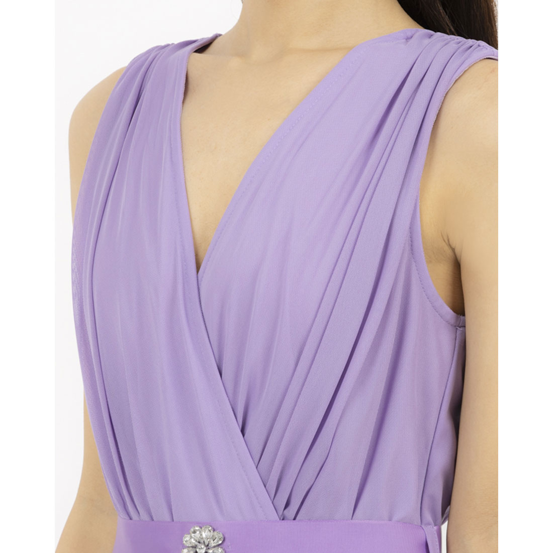 RINASCIMENTO Bejeweled Belt Tulle Wrap Dress