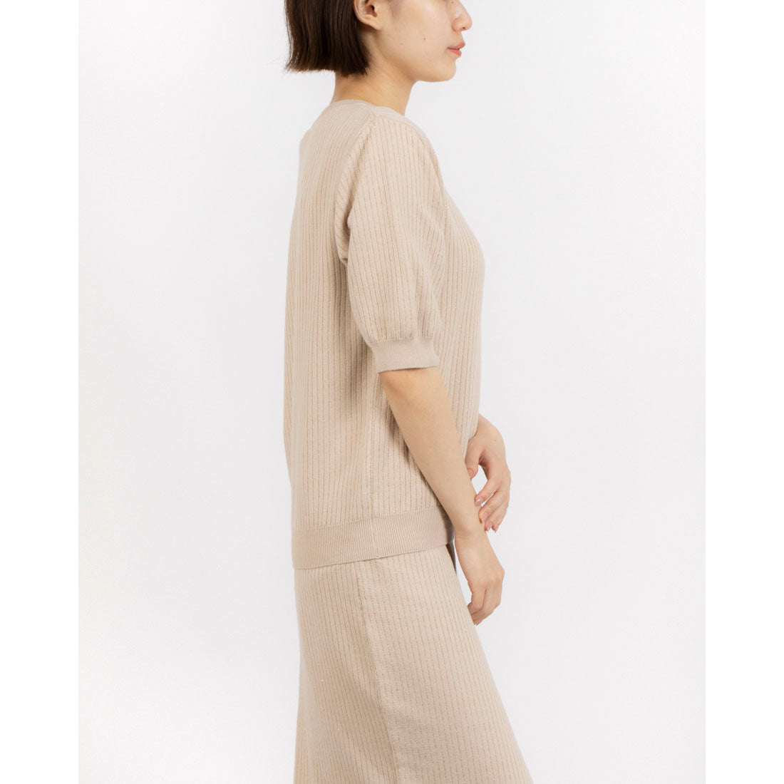RINASCIMENTO Half Sleeve Rame Rib Knit TOPS