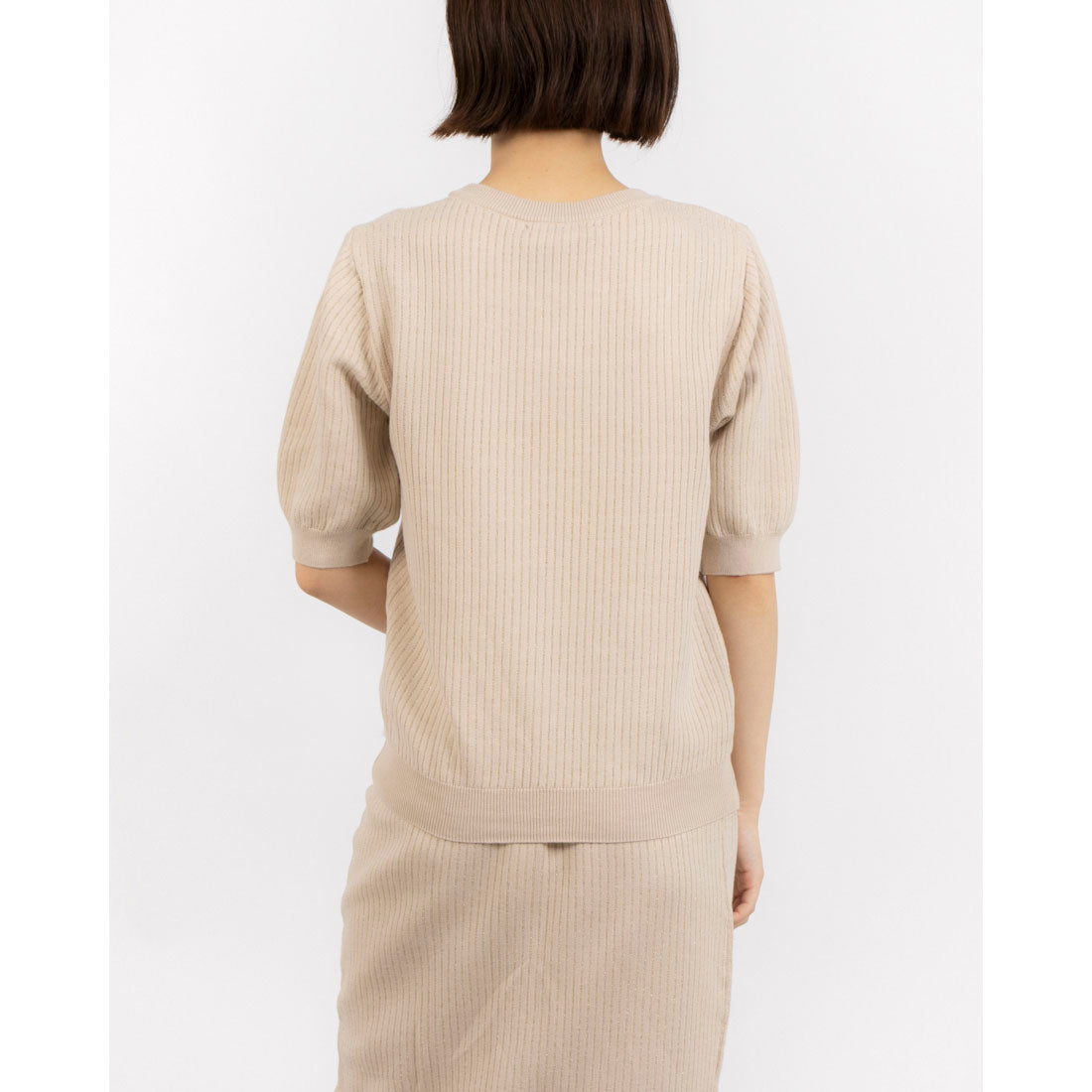 RINASCIMENTO Half Sleeve Rame Rib Knit TOPS