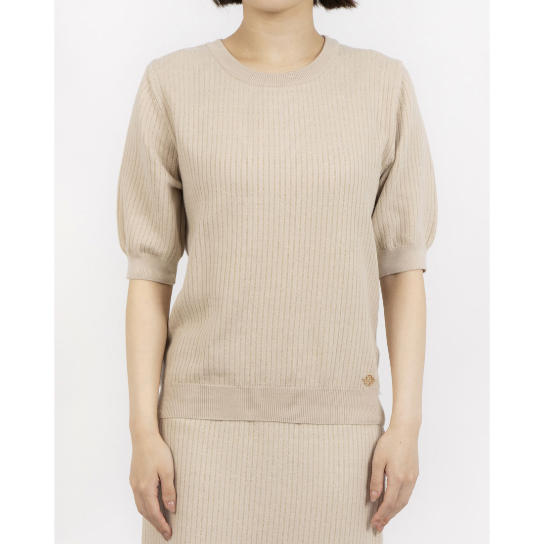 RINASCIMENTO Half Sleeve Rame Rib Knit TOPS